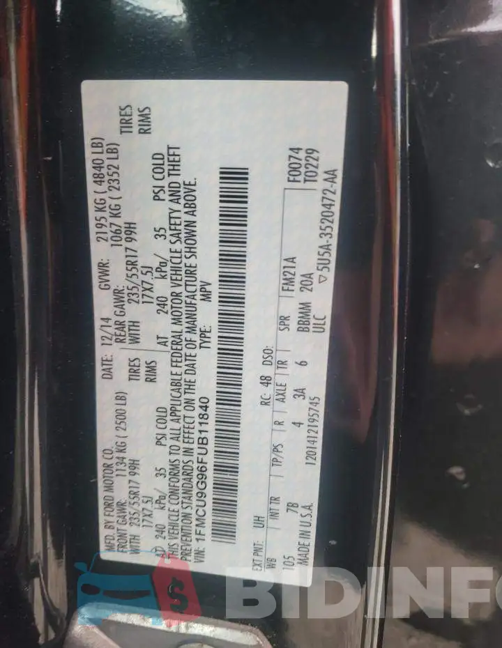 1FMCU9G96FUB11840 Photo# 12