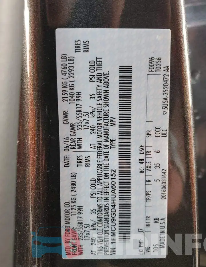 1FMCU9GD4HUA60152 Photo# 13