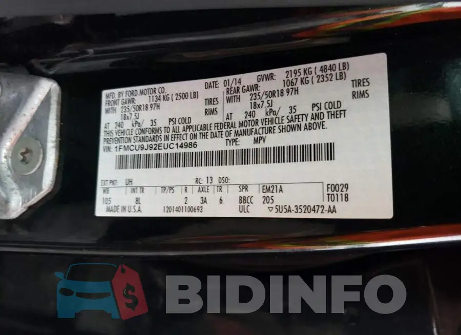 1FMCU9J92EUC14986 Photo# 14