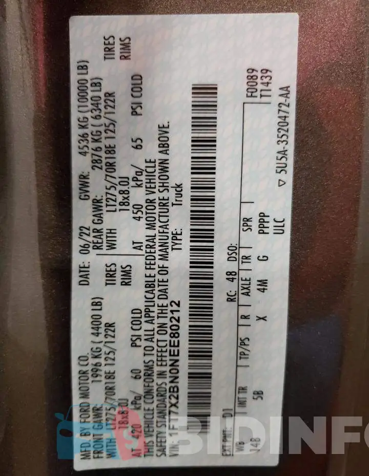 1FT7X2BN0NEE80212 Photo# 12