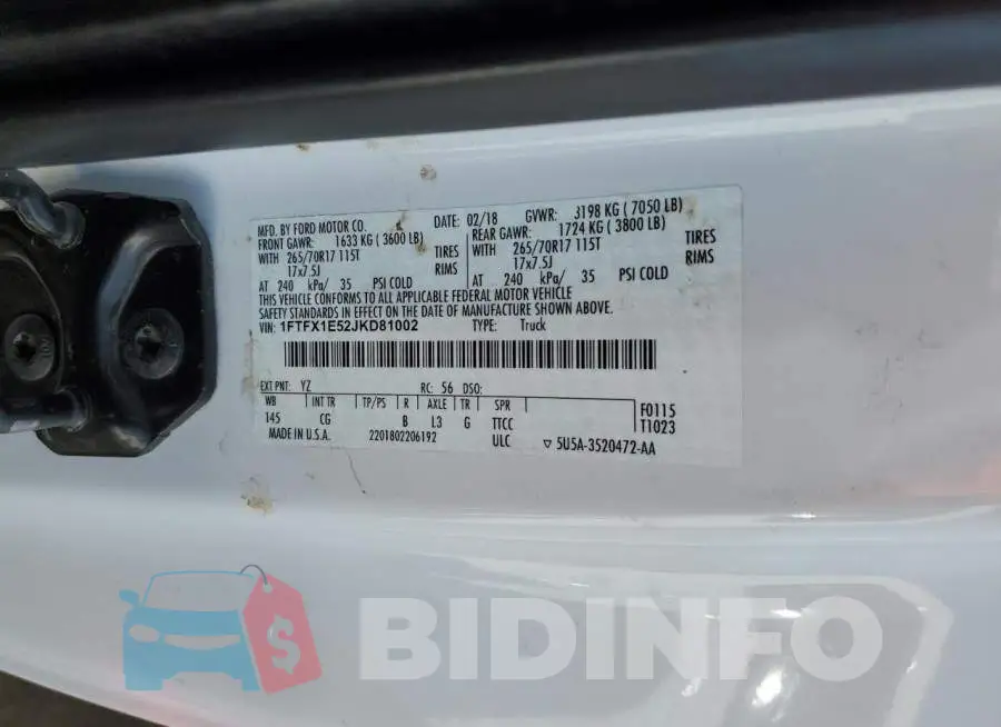 1FTFX1E52JKD81002 Photo# 13