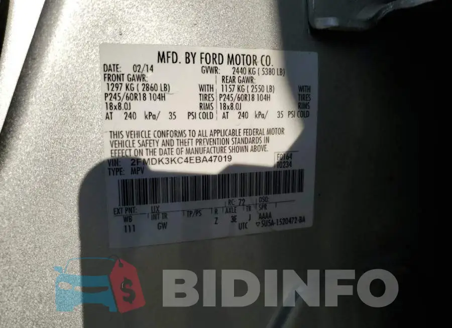 2FMDK3KC4EBA47019 Photo# 12