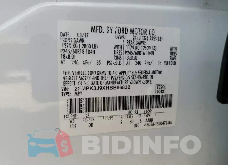 2FMPK3J9XHBB66832 Photo# 13