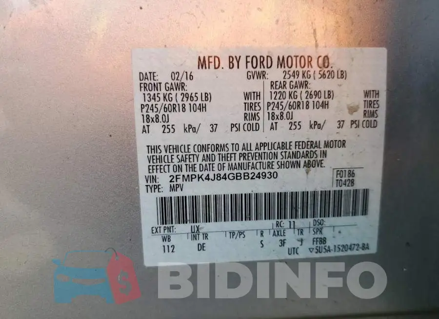 2FMPK4J84GBB24930 Photo# 12