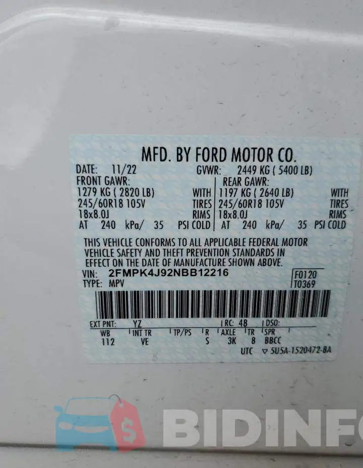 2FMPK4J92NBB12216 Photo# 14