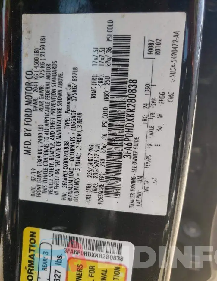 3FA6P0HDXKR280838 Photo# 13