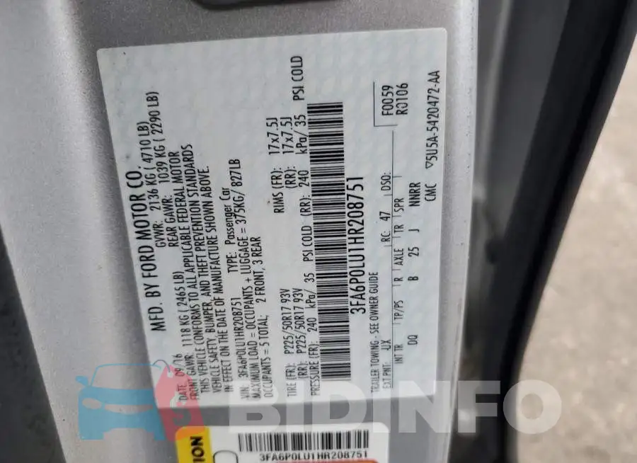 3FA6P0LU1HR208751 Photo# 12