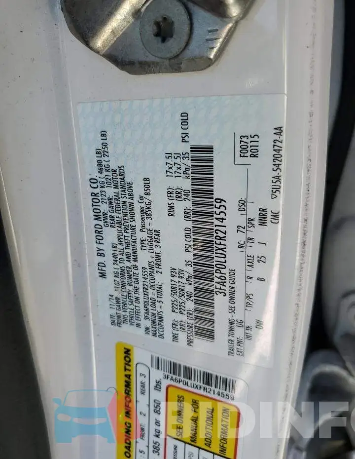 3FA6P0LUXFR214559 Photo# 12