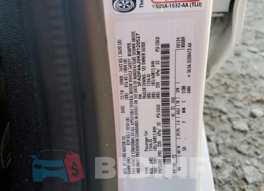 3FADP4AJ0KM120527 Photo# 12