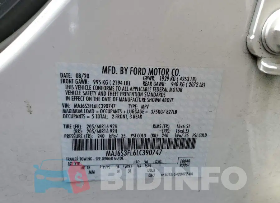 MAJ6S3FL6LC390747 Photo# 12