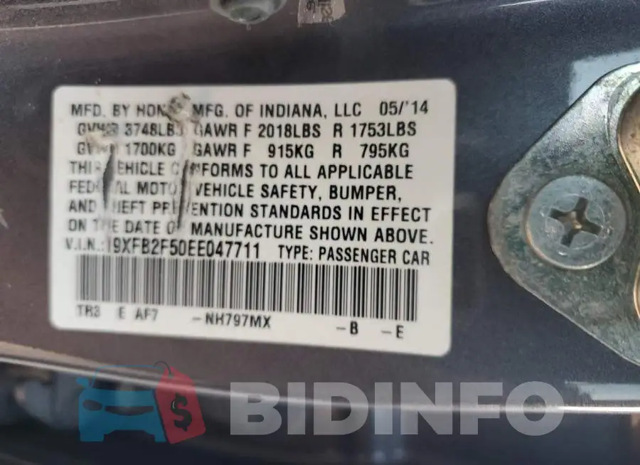 19XFB2F50EE047711 Photo# 13
