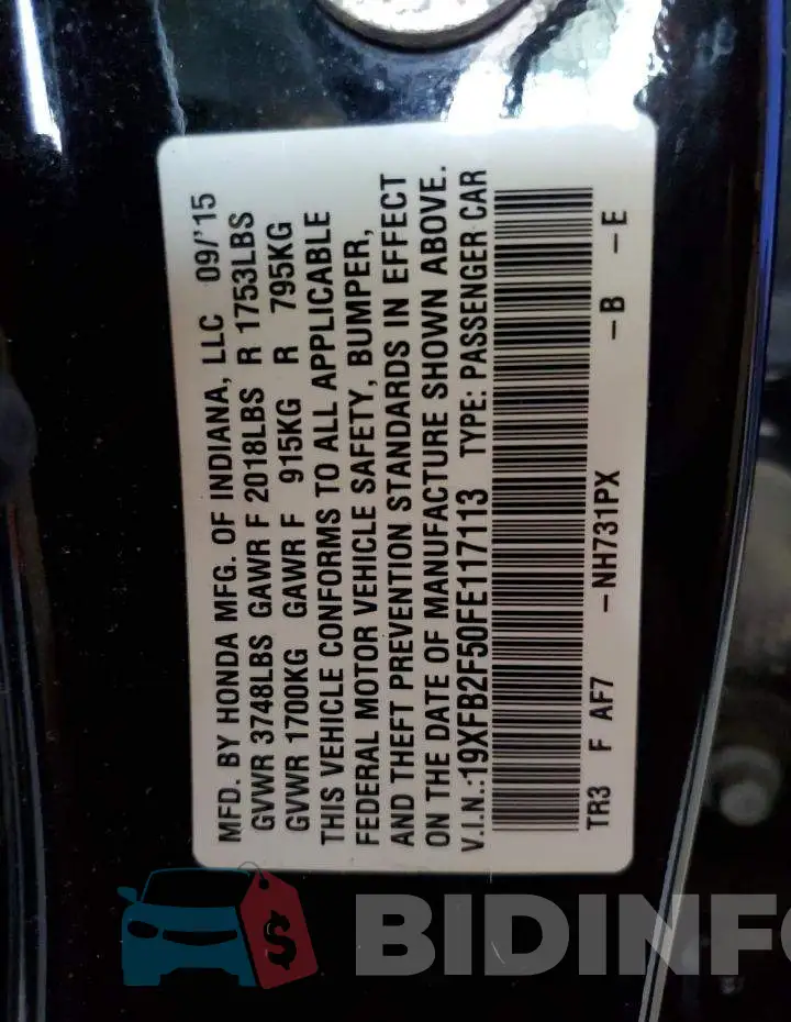 19XFB2F50FE117113 Photo# 12