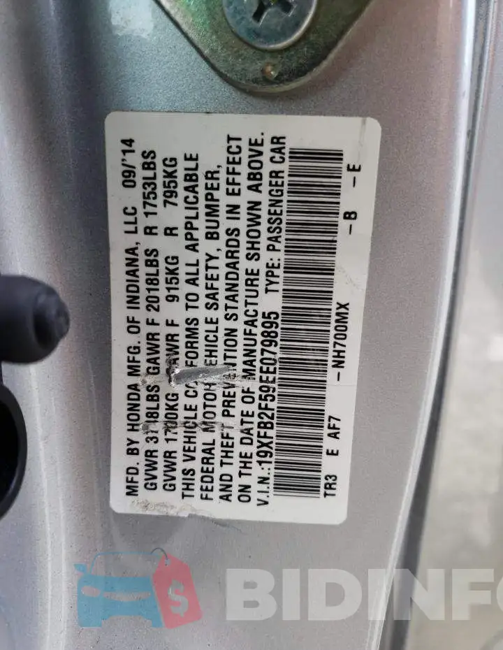19XFB2F59EE079895 Photo# 13