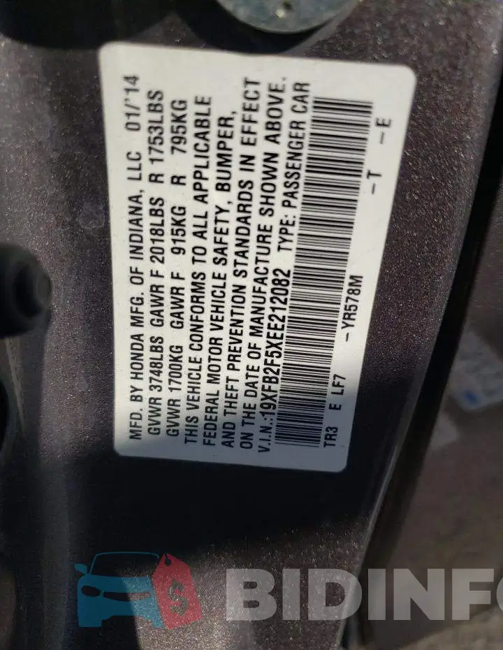 19XFB2F5XEE212082 Photo# 12