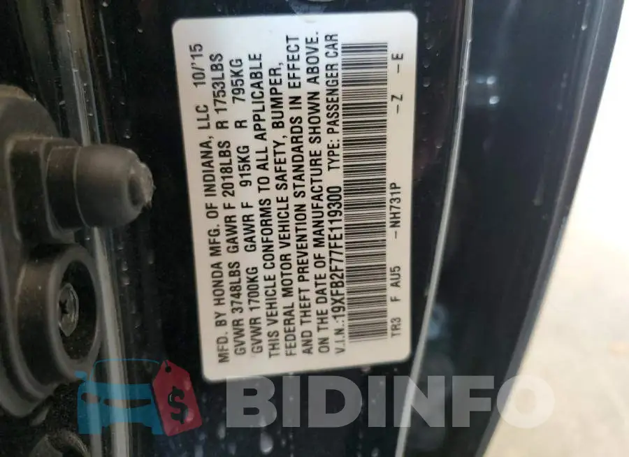 19XFB2F77FE119300 Photo# 12