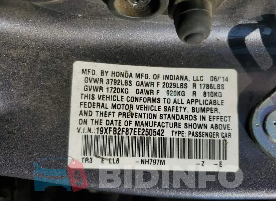 19XFB2F87EE250542 Photo# 12