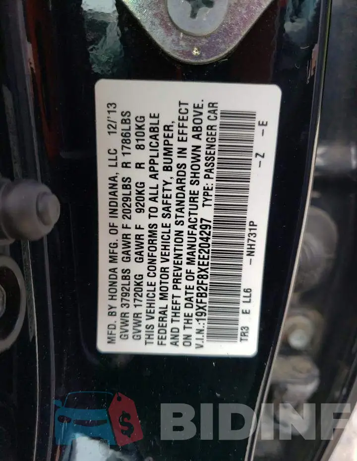 19XFB2F8XEE204297 Photo# 12