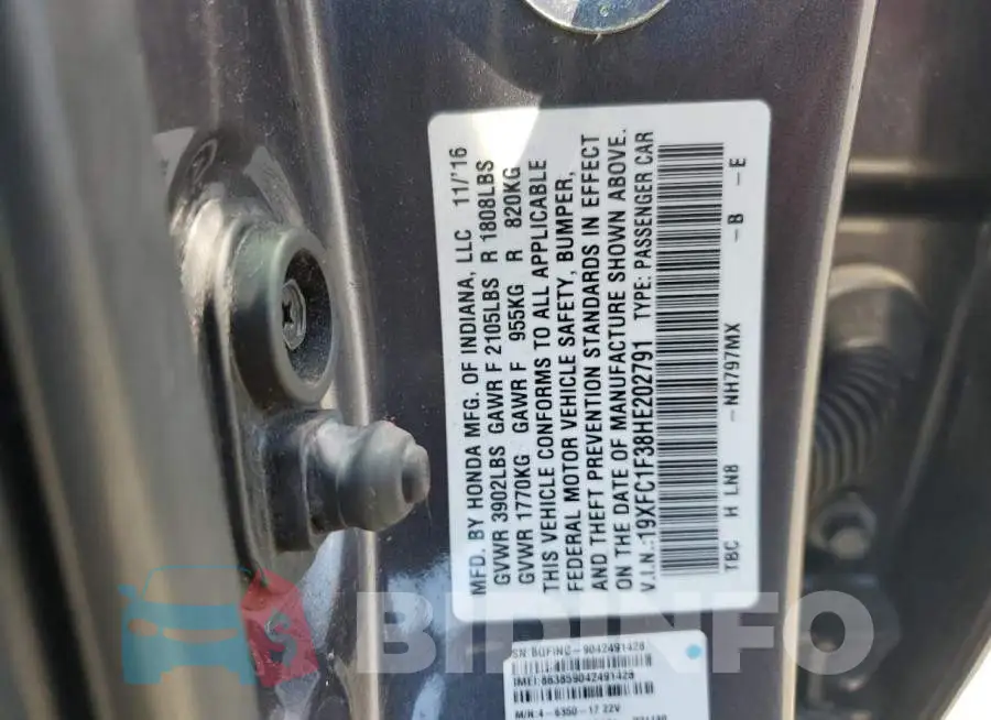 19XFC1F38HE202791 Photo# 12