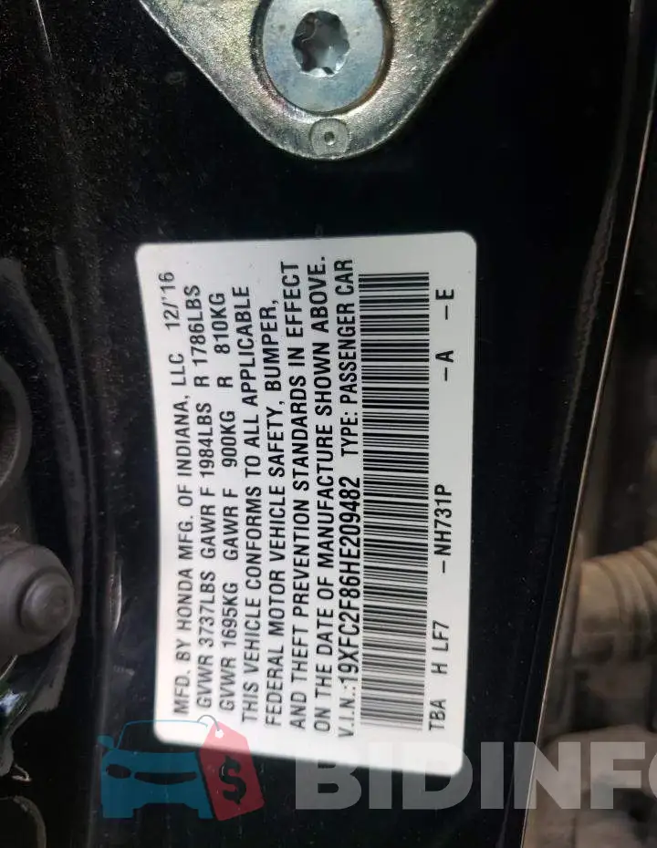 19XFC2F86HE209482 Photo# 12