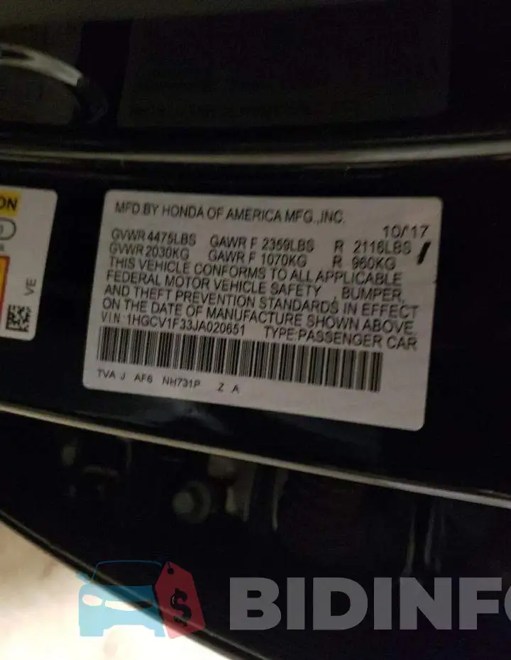 1HGCV1F33JA020651 Photo# 12