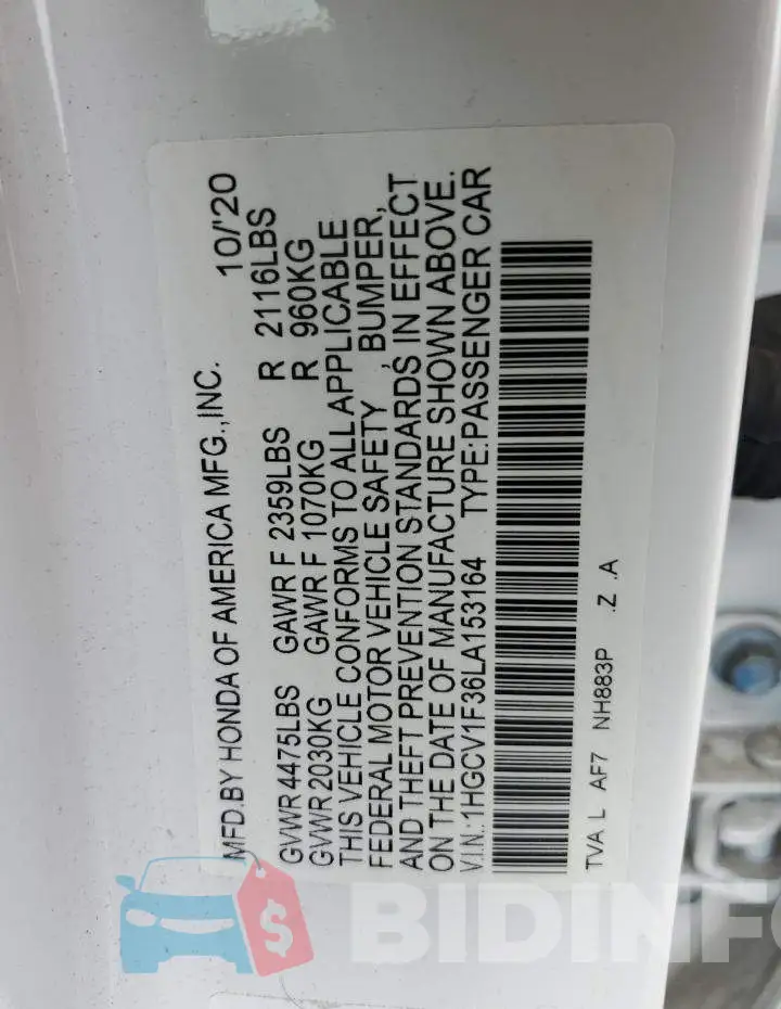 1HGCV1F36LA153164 Photo# 12