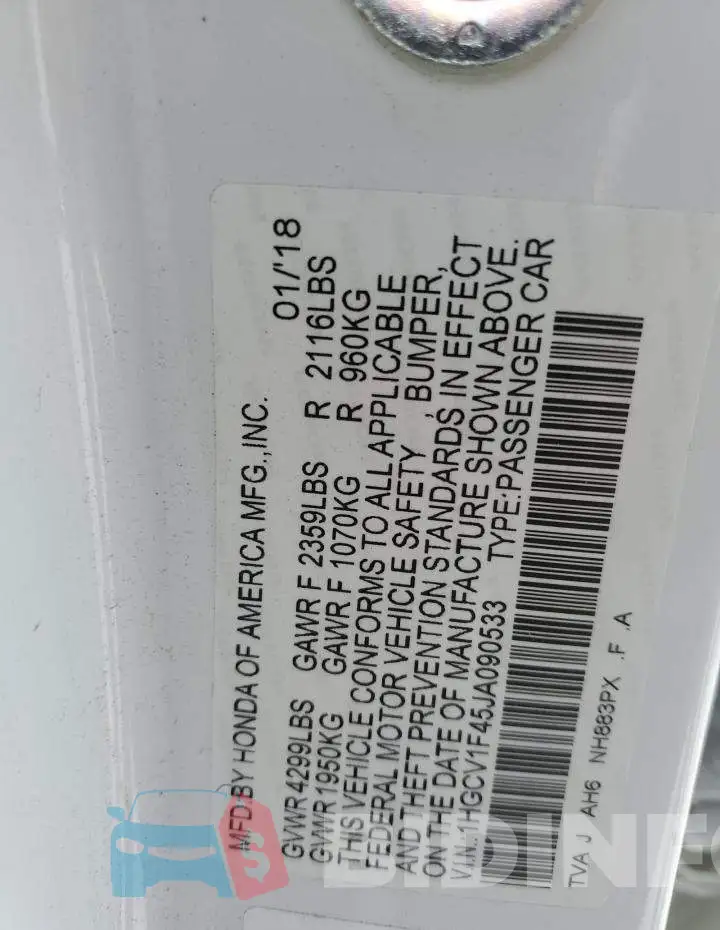 1HGCV1F45JA090533 Photo# 13