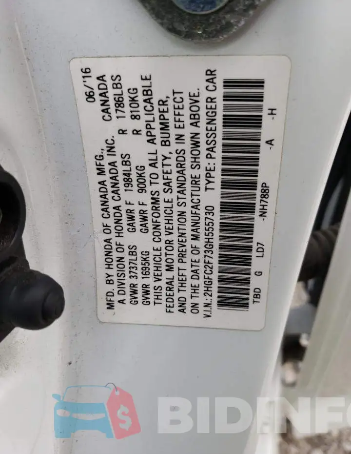 2HGFC2F73GH555730 Photo# 13