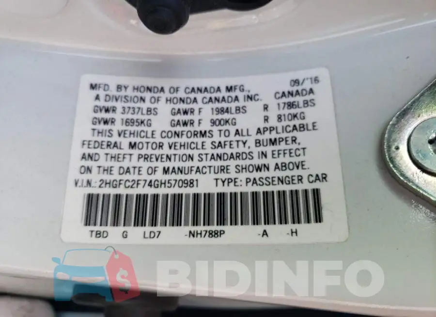 2HGFC2F74GH570981 Photo# 12