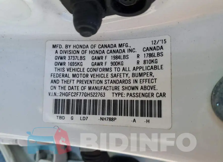 2HGFC2F77GH522763 Photo# 12