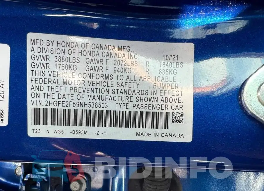 2HGFE2F59NH538503 Photo# 10