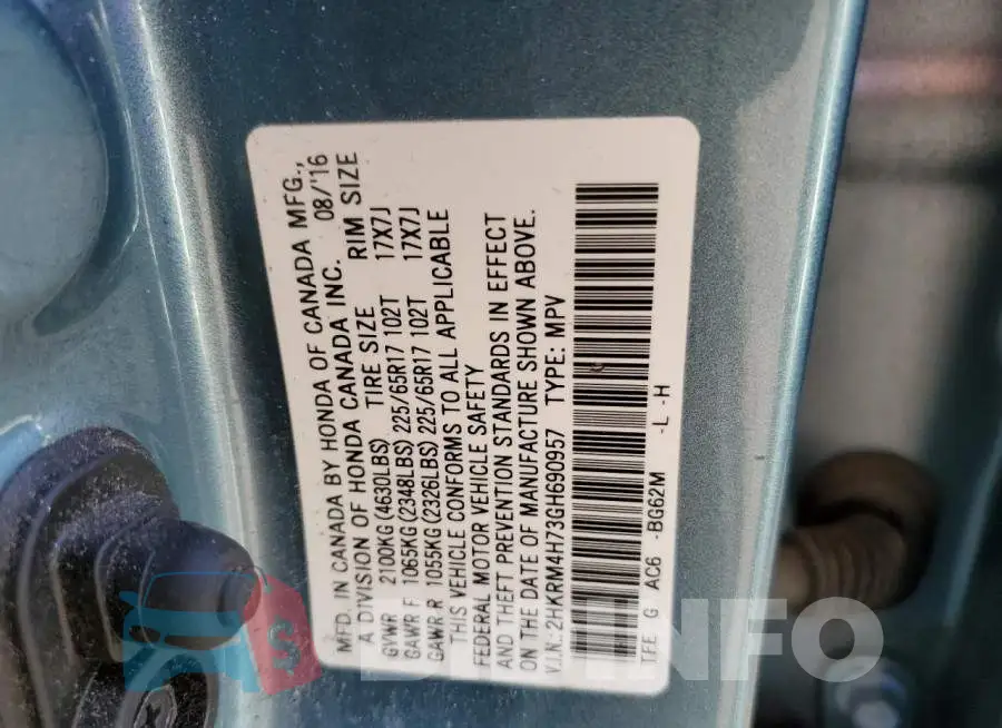 2HKRM4H73GH690957 Photo# 13