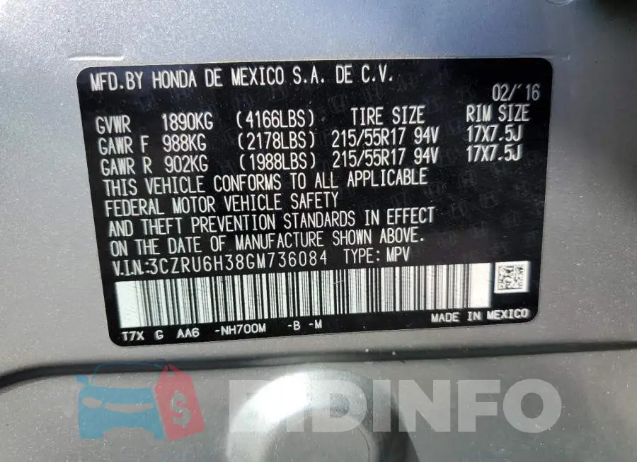 3CZRU6H38GM736084 Photo# 13