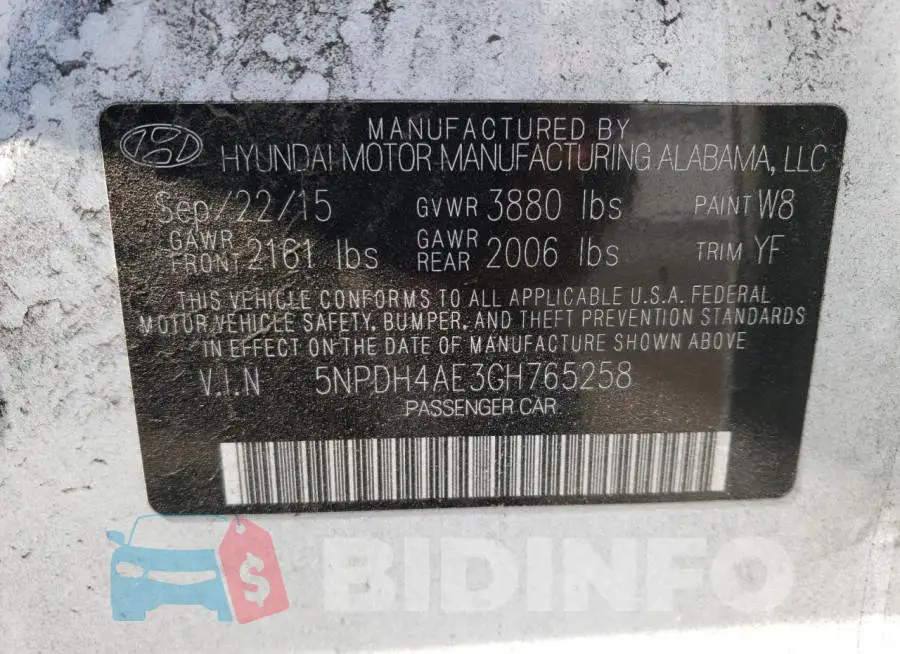 5NPDH4AE3GH765258 Photo# 12