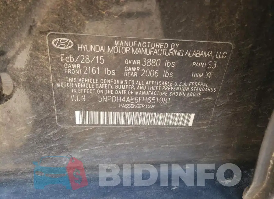 5NPDH4AE6FH651981 Photo# 13