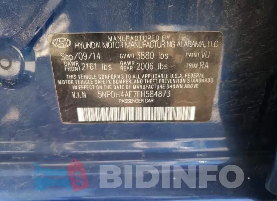 5NPDH4AE7FH584873 Photo# 12