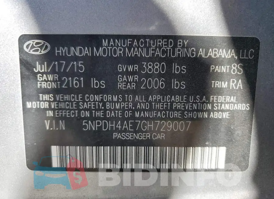 5NPDH4AE7GH729007 Photo# 12