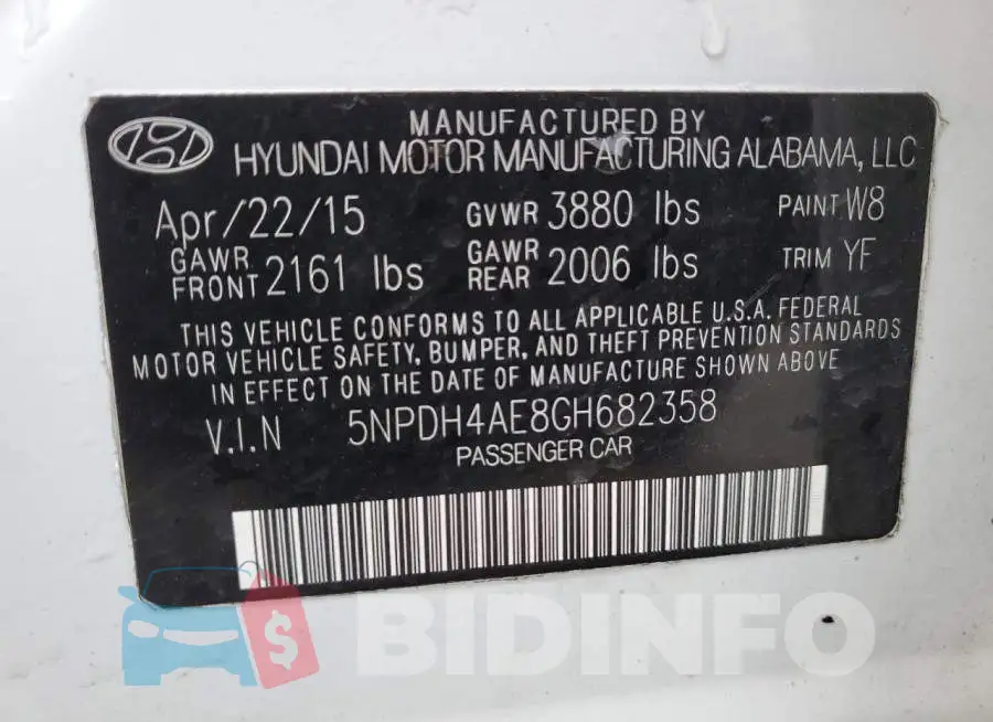 5NPDH4AE8GH682358 Photo# 12