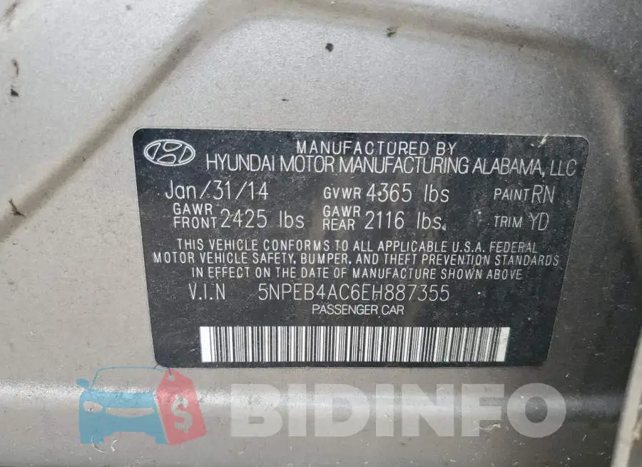 5NPEB4AC6EH887355 Photo# 12
