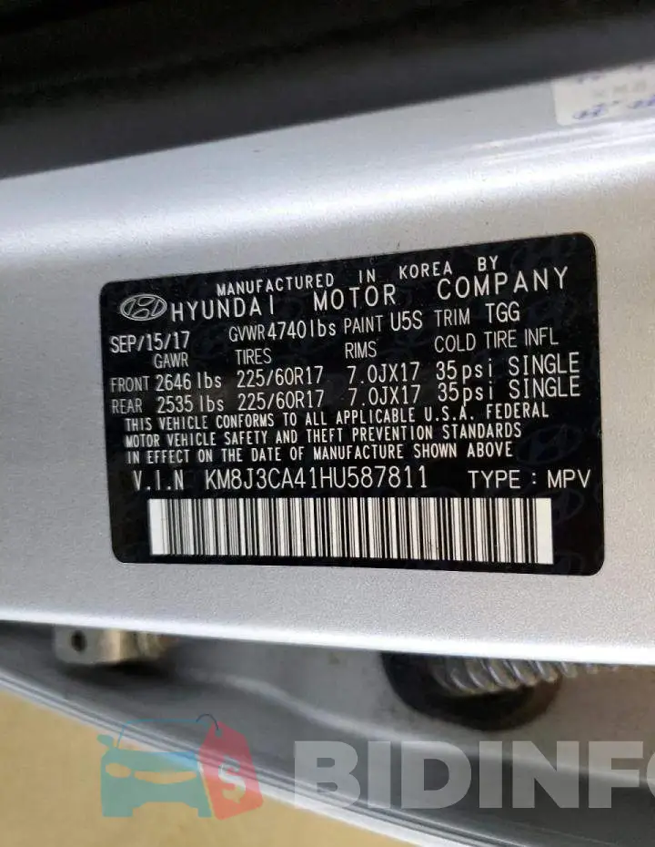 KM8J3CA41HU587811 Photo# 14