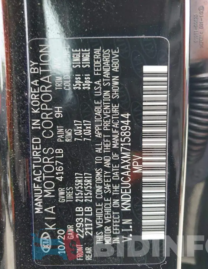 KNDEUCAAXM7158944 Photo# 13