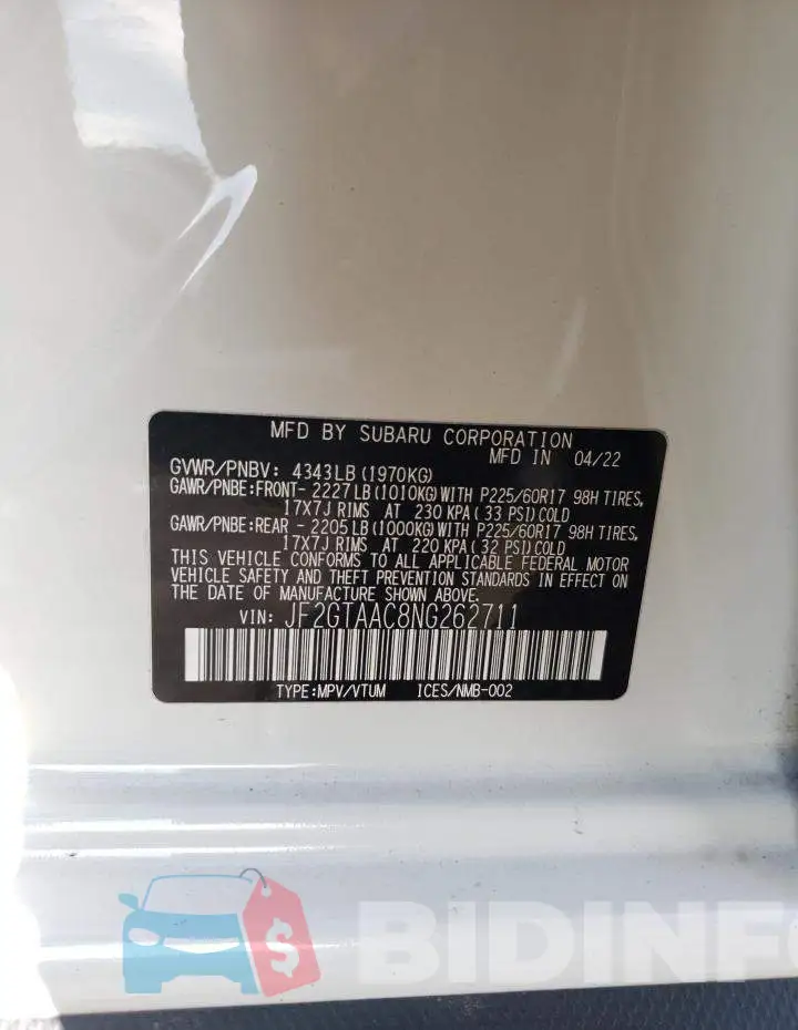JF2GTAAC8NG262711 Photo# 13