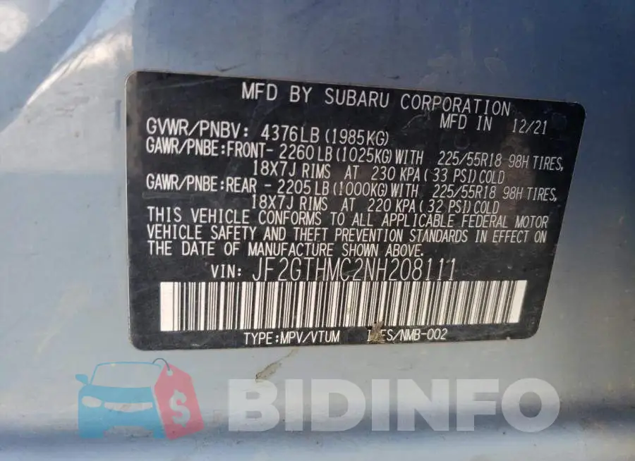 JF2GTHMC2NH208111 Photo# 12
