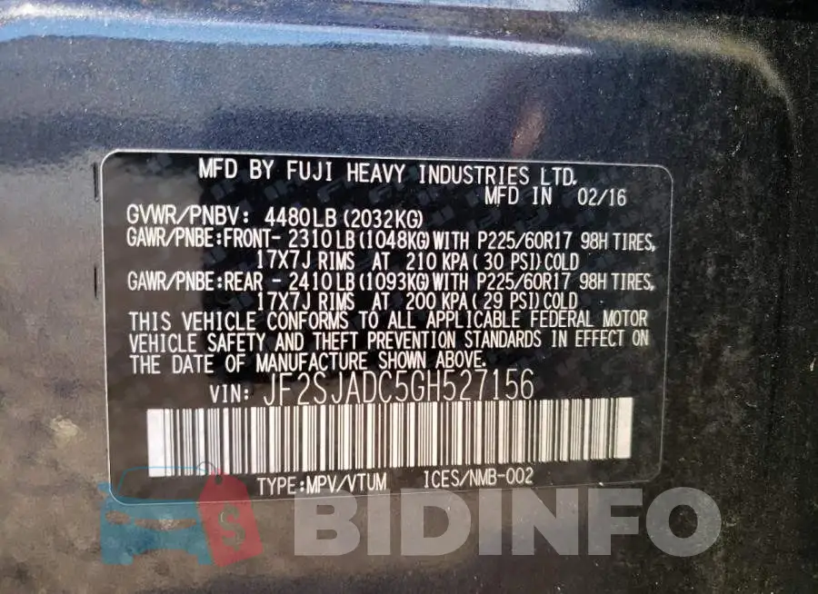 JF2SJADC5GH527156 Photo# 13