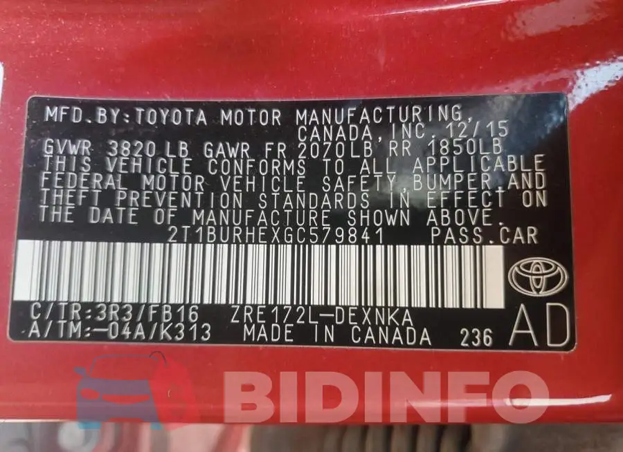 2T1BURHEXGC579841 Photo# 12