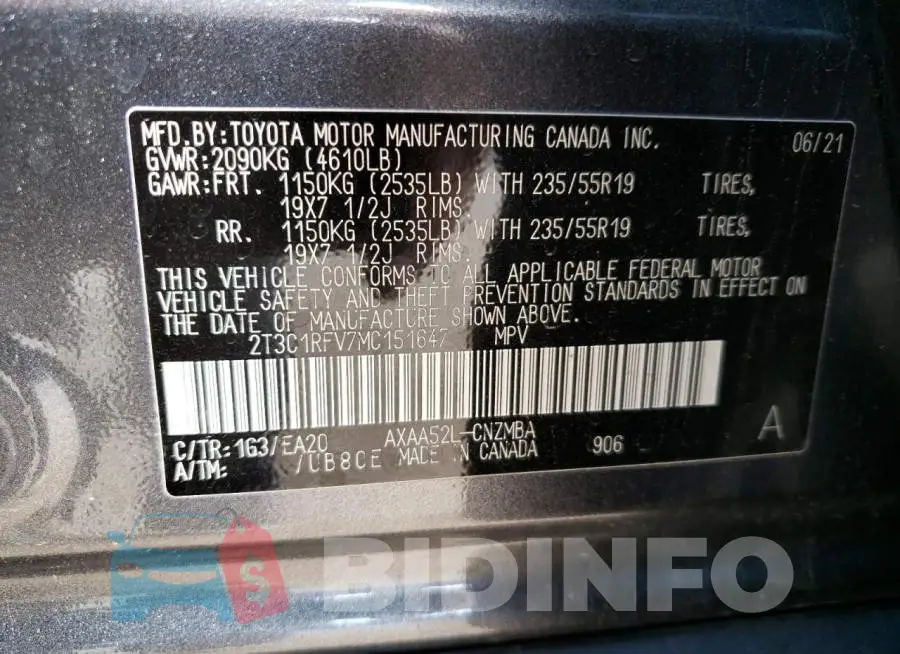2T3C1RFV7MC151647 Photo# 12