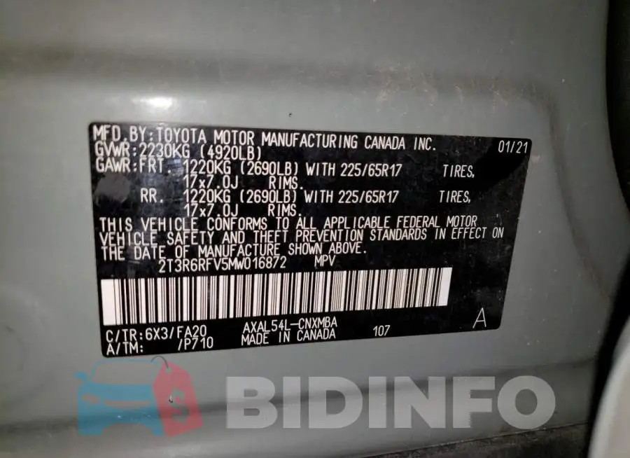 2T3R6RFV5MW016872 Photo# 14