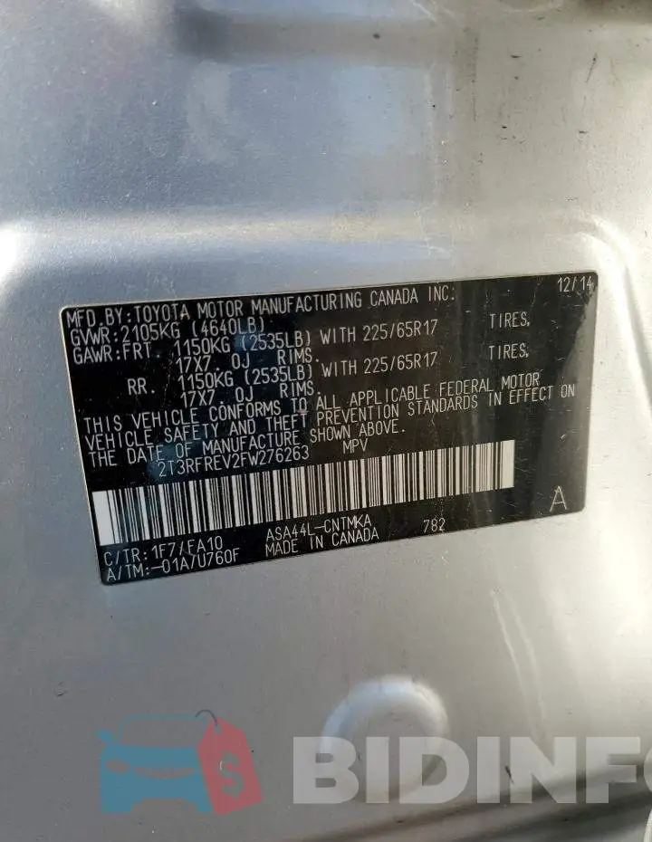 2T3RFREV2FW276263 Photo# 14