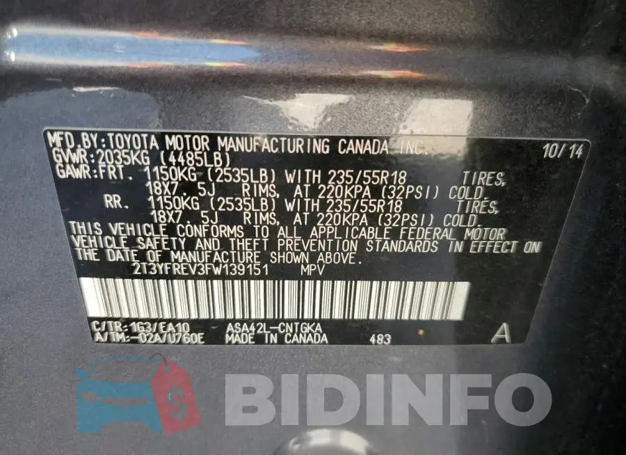 2T3YFREV3FW139151 Photo# 13