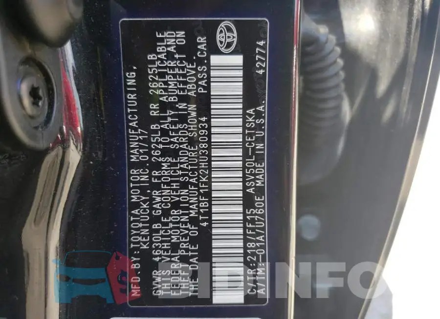 4T1BF1FK2HU380934 Photo# 12