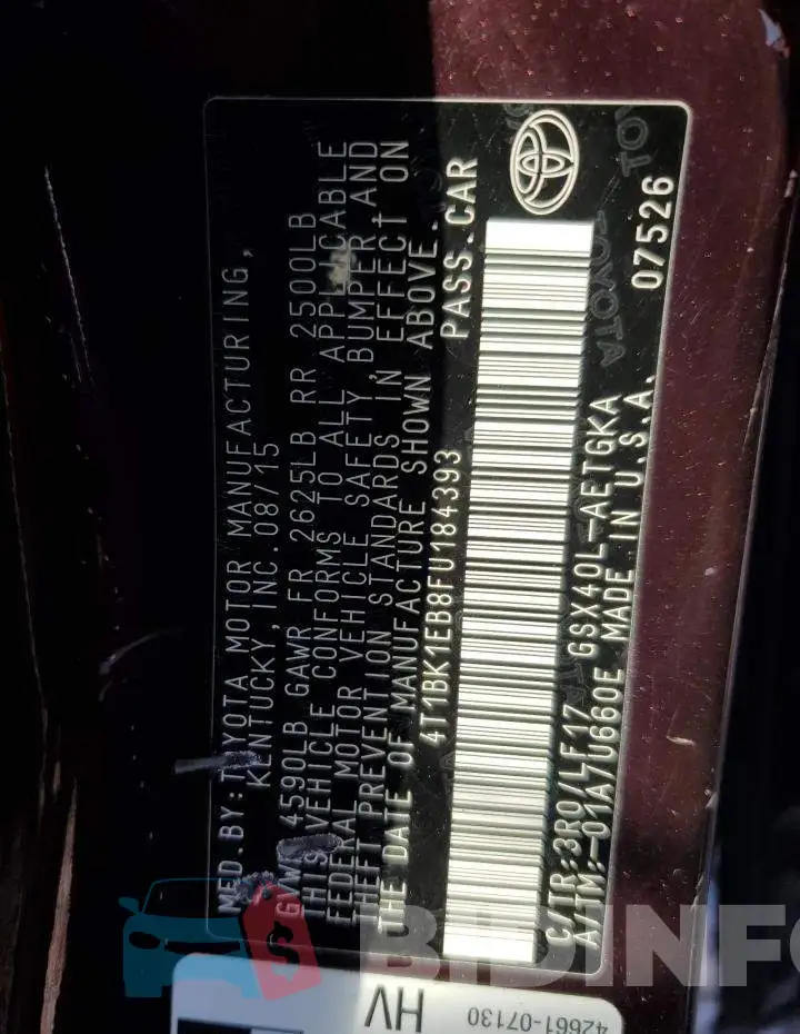 4T1BK1EB8FU184393 Photo# 12